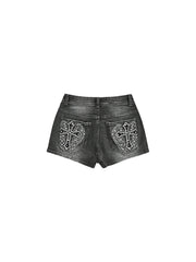 CTRL WORLD Iron Cross Washed Denim Shorts