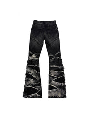 CTRL WORLD Apocalyptic Laced Flare Jeans – Razor Fade Denim