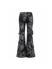 CTRL WORLD Shredded Floral Print Wide-Leg Denim Pants