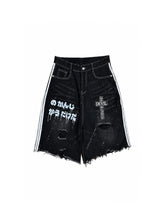 CTRL WORLD Black Devil Graphic Distressed Denim Jorts