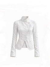 CTRL WORLD White Commandline Asymmetrical Stand-Collar Jacket