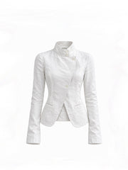 CTRL WORLD White Commandline Asymmetrical Stand-Collar Jacket