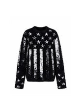 CTRL WORLD Distressed American Flag Fuzzy Knit Sweater