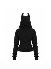 CTRL WORLD Horned Hood Gothic Zip-Up Hoodie