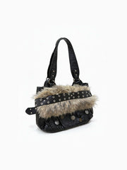 CTRL WORLD Gothic Faux Fur Studded Shoulder Bag