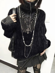 CTRL WORLD Gothic Fuzzy Knit High-Neck Sweater