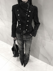 CTRL WORLD Gothic Asymmetric Collar Faux Suede Padded Jacket