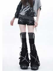 CTRL WORLD Gothic Star Shorts & Lace-Up Leg Warmers Set
