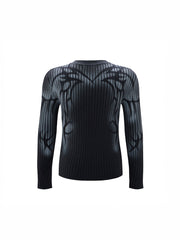 CTRL WORLD Gothic Flame Print Ribbed Knit Sweater
