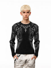 CTRL WORLD Gothic Flame Print Ribbed Knit Sweater