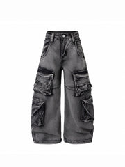 CTRL WORLD Shadow Wash Multi-Pocket Wide-Leg Cargo Jeans