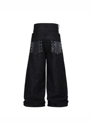 CTRL WORLD Obsidian Armor Studded Wide-Leg Denim Pants
