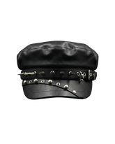 Studded Strap Faux Leather Newsboy Cap