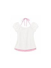 CTRL WORLD Celestial Script Layered Halter Short Sleeve Top