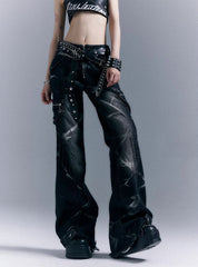 CTRL WORLD Urban Grunge Cargo Wide-Leg Denim Pants