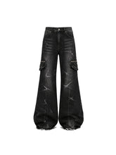 CTRL WORLD Urban Grunge Cargo Wide-Leg Denim Pants