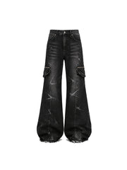 CTRL WORLD Urban Grunge Cargo Wide-Leg Denim Pants
