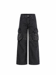 CTRL WORLD Shadow Rivet Cargo Wide Leg Jeans