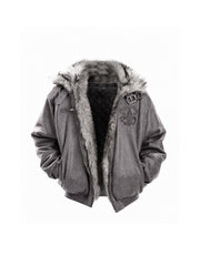 CTRL WORLD Shadow Crest Faux Fur Collar Suede Padded Bomber Jacket