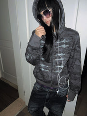 CTRL WORLD Dark Rebel Distressed Camo Zip-Up Hoodie