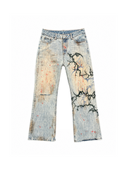 CTRL WORLD Distressed Thorn Graphic Light Wash Jeans