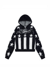 CTRL WORLD Gothic Starburst Fuzzy Knit Zip-Up Hooded Sweater