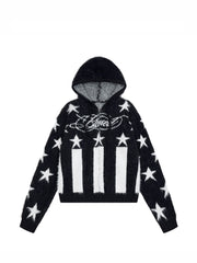 CTRL WORLD Gothic Starburst Fuzzy Knit Zip-Up Hooded Sweater