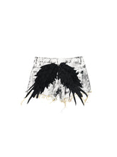 CTRL WORLD Winged Embellished Distressed Denim Shorts