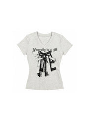 CTRL WORLD Gothic Key Graphic V-Neck Baby Tee