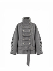 CTRL WORLD Vintage Military High-Neck Belted Wool-Blend Jacket