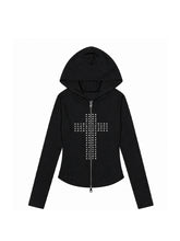 CTRL WORLD Iron Cathedral Studded Cross Ribbed Zip Hoodie