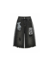 CTRL WORLD Black Wasteland Patch Denim Shorts