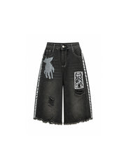 CTRL WORLD Black Wasteland Patch Denim Shorts