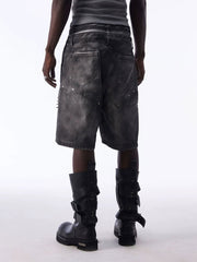 CTRL WORLD Shadow Flame Washed Cargo Denim Shorts