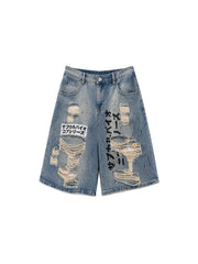 CTRL WORLD Wasteland Shred Graphic Cropped Denim Pants