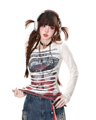 Cut-Out Graphic Long Sleeve Top