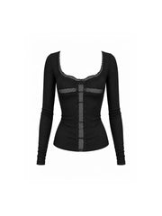 CTRL WORLD Dark Romance Gothic Lace-Panel Long Sleeve Top