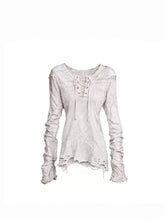 CTRL WORLD Distressed Lace-Up Gothic Long Sleeve Top