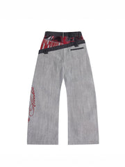 CTRL WORLD Crimson Split-Layer Wide Leg Jeans