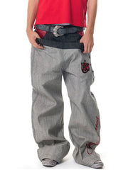 CTRL WORLD Crimson Split-Layer Wide Leg Jeans