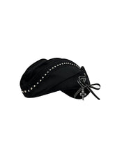 CTRL WORLD Black Studded Cross Charm Beret Hat