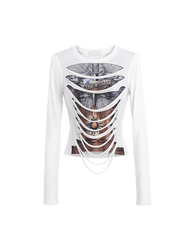 Cut-Out Graphic Long Sleeve Top