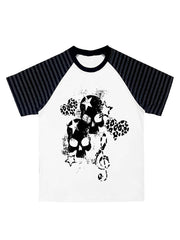 CTRL WORLD Skull and Leopard Print Raglan T-Shirt