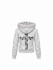 CTRL WORLD Skull Riot Faux Fur Hood Zip Hoodie