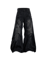 Panelled Distressed Flared Denim Pants