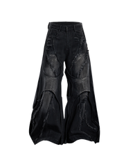 Panelled Distressed Flared Denim Pants