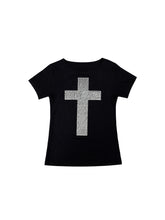 CTRL WORLD Rhinestone Gothic Cross Slim T-Shirt