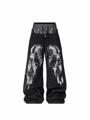 CTRL WORLD Abyss Wing Sequin Wide Leg Cargo Pants