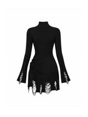 CTRL WORLD Shadow Ruin Distressed Turtleneck Knit Dress