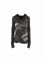 CTRL WORLD Distressed Washed Graphic Hoodie Long Sleeve Top